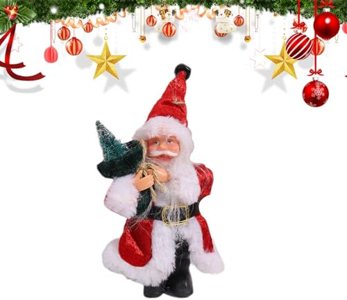 Weihnachtsmann Deko-Figur, 20 cm hoch, Santa Claus Figur, stehende Weihnachtsmann mit Geschenk oder Weihnachtsglocken, Winterdeko Weihnachten Stehende Winter Dekoration Nikolaus Weihnachtsdeko (B)