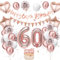 60. Geburtstag Deko Roségold - Luftballon Deko für Damen und Frauen - Roségold Weiß Luftballons mit Banner und Tortendeko für Dekoration