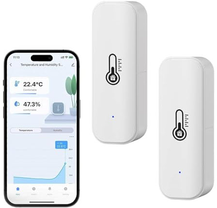 Termometro Igrumetro Smart,Sensore di temperatura e umidità interno con doppia modalità WiFi e Bluetooth,Monitor di temperatura ambiente con app,Archiviazione dati per casa,serra,garage e cantina.2PCS