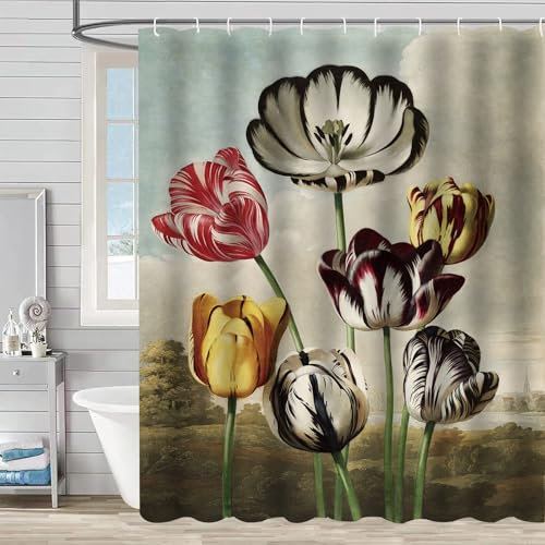 FAIRYGATE Vorhänge mit Muster Duchenvorhang Shower Curtains Duschvorhang Badezimmer Set 180 x 180 cm Badezubehör Natürliche Kunst Heimdekoration Stoff 12 Haken Schnell Trocknende B9809