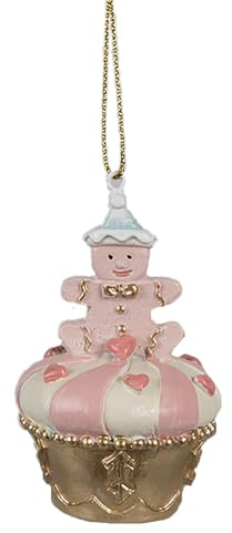 Clayre & Eef Weihnachtsanhänger Cupcake Ø 5x8 cm Rosa Kunststoff Weihnachtsbaumschmuck