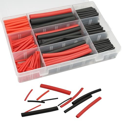 270 Piezas Termoretractil para Cables Tubo Termoretractil con Adhesivo - Relación de Contracción 3:1 Tubo Termorretráctil Impermeable de Doble Pared para Aplicaciones Industriales, Marinas(Negro,Rojo)