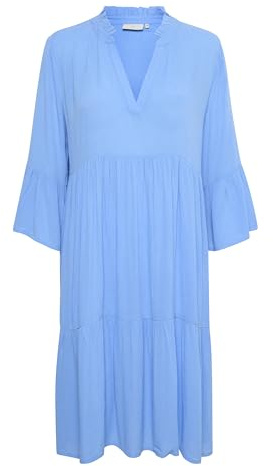 KAFFE Kleid KAmarianah Damen Kleid 3/4 Arm A-Linie Freizeitkleid Rüschenkleid 42, French Blue