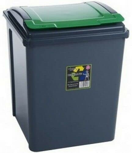 FotoStation 50 Litre Recycling Bin with Green Flip Lid Large Heavy-Duty Plastic Recycling Bin Waste Bin Garbage Dustbin for Home School Garden Restaurants Kitchen 40cm x 40cm x 51cm