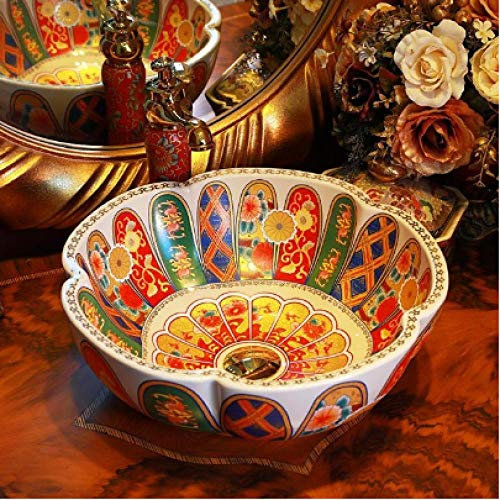 SnamicE Lavabo de baño, Lavabo de encimera, Lavabo de baño, Lavabo de baño, Lavabo con diseño de Flores y Lavabo (Solo Lavabo),