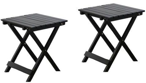 Lot de 2 petites tables d'appoint pliantes en bois pour jardin, cour, porche, salon, piscine, 39,1 x 39,1 x 46,5 cm (noir)