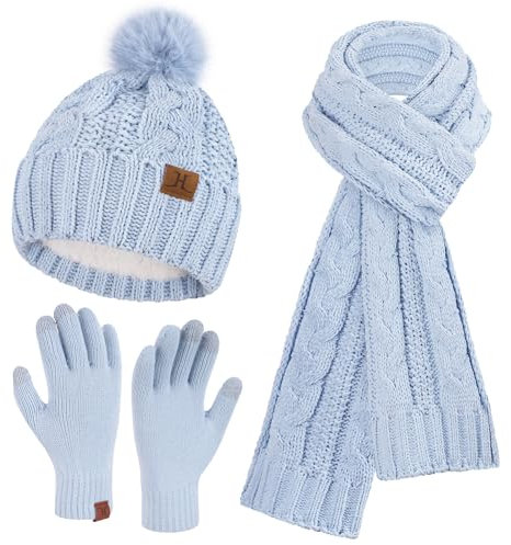 ZASFOU Damen Winter Mütze Schal Touchscreen Handschuhe Set Thermo Chenille Strickmütze Beanie Wintermütze Schals Winterschal Winterhandschuhe Geschenk für Frauen