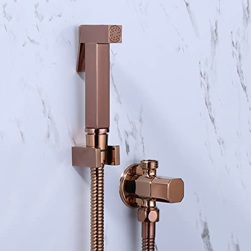 Bidet Sprayer Kit for Toilet Rose Gold Single Handle Bidet Tap Sprayer Wall Mounted Cold Water Faucet Single Hole Bathroom Bidet Shower, C, Double Outlet,