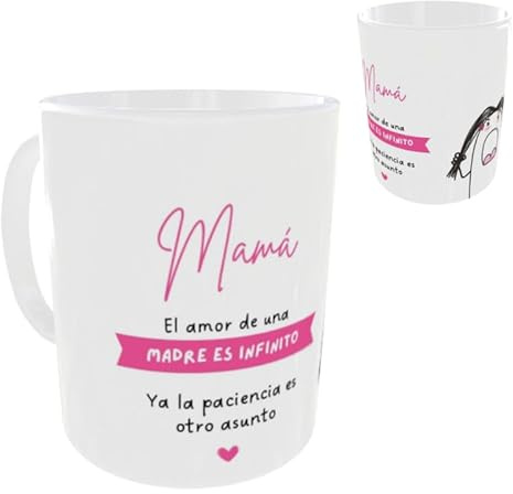 Regalo Madre | Regalos para Madres | Taza Mamá/Taza Madre 325 ml Cerámica | Microondas y Lavavajillas | Día de la Madre | Compra Solidaria (Mamá, la paciencia es otro asunto - deformita)