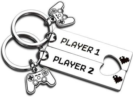 SHENRUZENG 2 Stück Schlüsselanhänger Partner, Player1 Player2 Gamer Paare Schlüsselanhänger Paar Herz Geschenk für Ihn Keychain Pärchen aus Edelstahl für Partner Männer Frauen