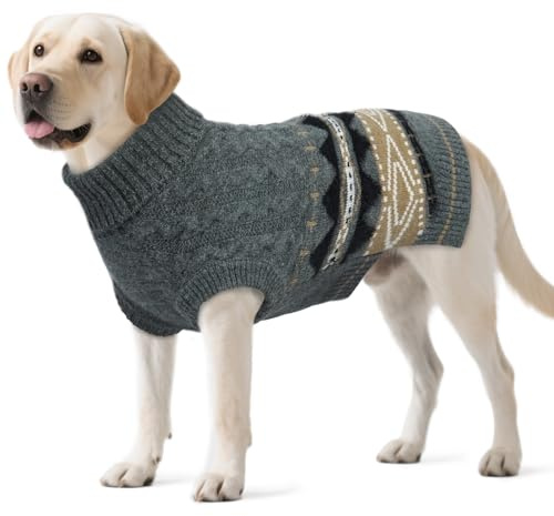 Hjumarayan Hundepullover Große Hunde - Fair Isle Pullover Hund mit Geschirr Öffnung, Weihnachtspullover Elastisch Hundepulli Winter Sweater für Windhund, Border Collie, Grau XL