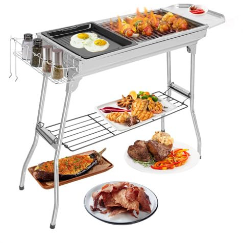 HOBBYZOO Barbecue Charbon de Bois - Pliant et Portable (100x31x71cm déplié) – Pour 5-10 Personnes – Idéal Camping, Terrasse & Extérieur