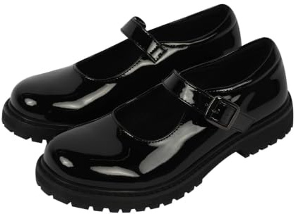 A2Z Scarpe da scuola Mary Jane in vernice nera per ragazze e adolescenti, con cinturino con fibbia, scarpe formali, per università e ufficio, in pelle PU, comode, con suola antiscivolo, da donna