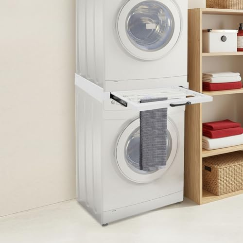 Verbindungsrahmen für Waschmaschine und Trockner, Universal Zwischenbaurahmen Set mit Ratschenseil, 61x55cm Weiß