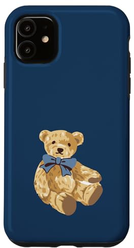 Vintage Teddy Bear Blue Bow Coquette Aesthetic Valentines Case for iPhone 11