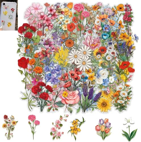 120 Stück Transparente Scrapbooking Aufkleber,PET Blumen Aufkleber Pflanzen Sticker,Vintage Blumenaufkleber,Pflanzen Dekorative Aufkleber,für Scrapbook Fotoalbum Laptops Tagebücher Karten