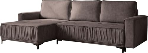 WFL GROUP Ecksofa mit Schlaffunktion & Stauraum, Wohnlandschaft in L-Form – Universell Rechts/Links 4-Sitzer Loungesofa 270 × 150 × 92 cm – Glamour, Freistehend mit Rückenkissen – Braun Samt Velours