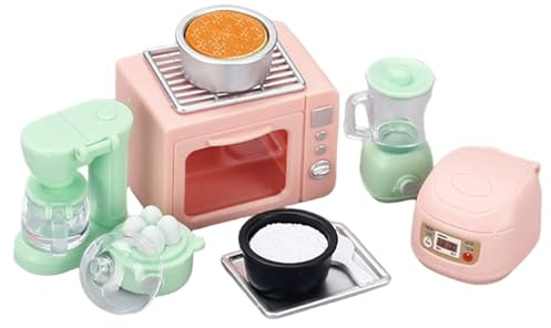 AwnsIMfreien Dollhouse Accessories, Miniature Kitchen Set Plastic Mini Cooking Set with Electric Rice Cooker, Oven, Juicer, Egg Cooker for Dollhouse Decor and Photography Props, Miniature Kitchen