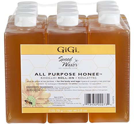 GiGi All Purpose Honee Roll-On Hair Removal Wax, Easy and Quick, Soft Wax Refill, 2.8 oz., Pack of 12