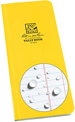 Rite in the Rain Weatherproof Soft Cover Tally Notebook, 3.5 x 8, Yellow Cover, Tally Pattern (No. 324)