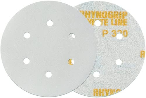 INDASA RHYNOGRIP White LINE 150mm Schleifscheiben Klettscheiben mit 6 Löchern 6H / 50 Stück - Exzenter Scheiben