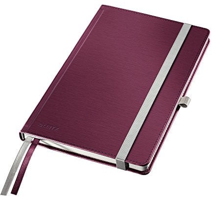 Leitz Notizbuch A5 kariert, 160 Seiten, 80 Blatt, Hardcover mit hochwertigem Bezug, 100 g/m² Papier, Gummizugverschluss, Textilbänder, Stiftelasche, Mit Tasche, Style Serie, Granat Rot, 44760028
