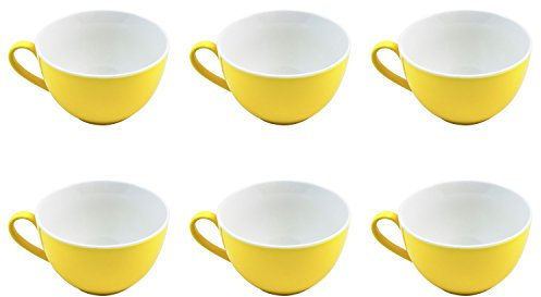 Ritzenhoff & Breker Doppio Kaffeetassen, 6er Set, Kaffee Obertassen mit farbigem Rand, Teetassen für buntes Mix & Match, Porzellan, Sonnengelb, 200 ml, 565096