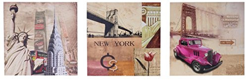 Mendler Leinwandbild T376, Wandbild Keilrahmenbild Kunstdruck, 3-teilig 150x50cm - New York