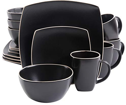 Gibson Elite Soho Lounge - Juego de vajilla para 4 (16 piezas), color negro mate