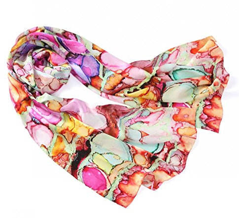Prettystern Damen 100% Seide Langer Satin Stola bunter Seidenschal Modisches Bunte Farbspiel - Zsc1007