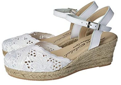 TORRES 5004 Alpargatas de Encaje Blancas para Señora con Suela de Esparto y Hebilla Mujer Alpargatas Blanco 38