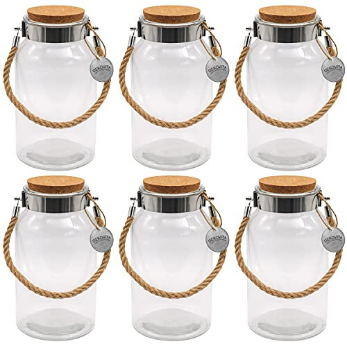 Dekovita Vorratsglas 6er Set - 5l Glasbehälter mit Korkdeckel - Ø16x30cm Gartenlaterne Kordel Terrarium-Glas…