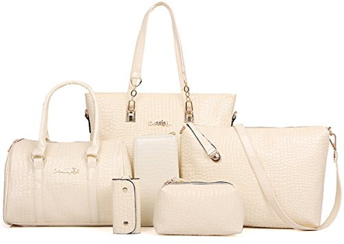 FiveloveTwo Damen 6-teiliges Set mit Crossbody Tasche und Geldbörsen PU Leder Schultertasche Shopper Tragetaschen Umhängetasche Geldbeutel Tote Taschen Clutches Beige