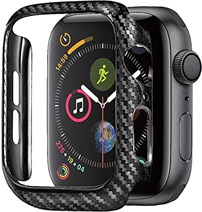 Yrzper Hülle Kompatibel mit für Apple Watch SE Series 6 5 4 44mm Hülle carbon Fiber PC Schale Hardcase Schutzhülle für Apple Watch 44mm 40mm