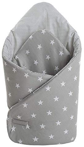 Medi Partners Steckkissen 100% Baumwolle 75x75cm Einschlagdecke Babyhörnchen doppelseitig weich ganzjährig multifunktional antiallergisch Babys (Sternen mit grauen Punkten)