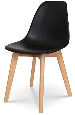 Kosmi Chaise Style scandinave modèle Gabby - Coque en résine Noire et Pieds en Bois Naturel