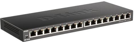 D-Link DGS-1016S 16-Port Unmanaged Gigabit Switch (ohne Lüfter, Low Profile Metallgehäuse, Desktop / Wandmontage, Plug-and-Play, 802.1p QoS, 802.3az EEE), schwarz