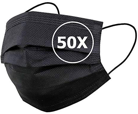 TBOC Einweg Hygienemaske - [Pack 50 Einheiten] Polypropylenmaske [Schwarz] 3 Lagen Weiche Leichte Atmungsaktive mit Nasenclip Gesicht Schutz Hohe Filtration Beständig Maske Nicht Wiederverwendbar
