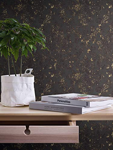 Moderne Ornamenttapete Black Gold | Vliestapete Barock Used Look | Tapete Schwarz Gold für Wohnzimmer und Schlafzimmer | Online kaufen!
