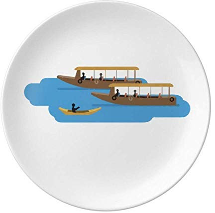 Kambodschanischer Touristen-Cartoon-Schiff-Teller, dekoratives Porzellan-Geschirr, Abendessen