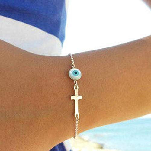 TseenYi – Bracelet œil du mal religieux en or avec croix, bijou porte-bonheur pour femmes et filles