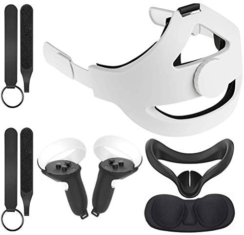 Pywee Face Cover + Controller Grip Cover for Oculus Quest 2 Non-Slip Anti-Collision Handle Covers Handling with Adjustable Strap Accessories for Oculus Quest 2