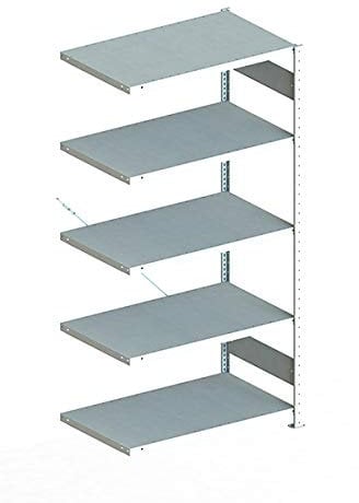 Meta Anbauregal - Zum Ausbau eines Lagerregales - 5 Böden - Farbe Silber - 200 x 100 cm - 60 cm tief