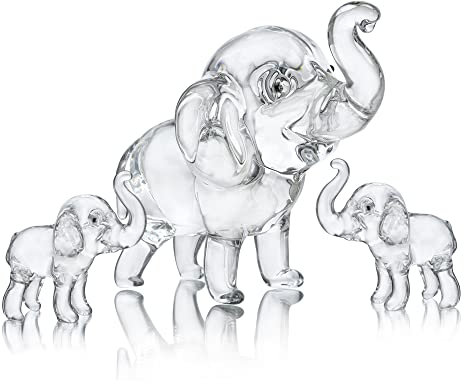 HDCRYSTALGIFTS Set mit 3 Stück, Mutter und Zwei Babys, Elefant, Sammelfiguren, Glückskristall, Briefbeschwerer, Ornament, Heimdekoration, Tischdekoration, Einweihungsgeschenk