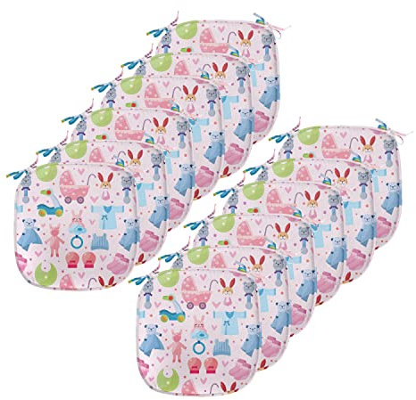 ABAKUHAUS Baby Polster für Esszimmerstühle, Teddybär und Häschen, Dekoratives wasserfestes Kissen mit Riemen für Küchensitze, 40 cm x 40 cm-12er Pack, Pale Pink Rose Blau