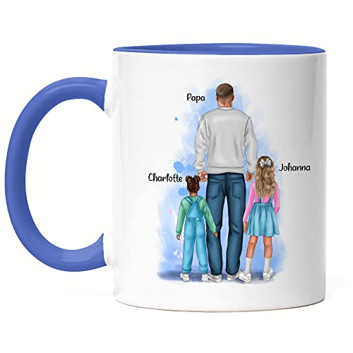 Kiddle-Design Vater Kind Tasse Blau Personalisiert Vatertagsgeschenk Name Papa Kinder Baby Sohn Tochter Geschenk Kaffeetasse für Väter Vatertag