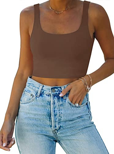 REORIA Damen Crop Top elegant Corset Top Aesthetic Sport Sommer Tops Kaffee XXL
