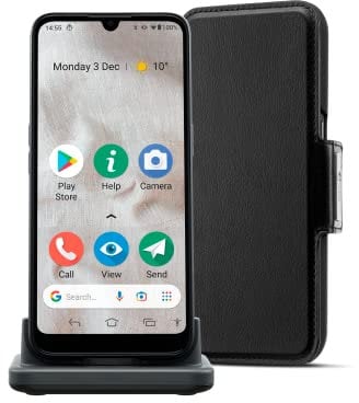 Doro 8100 Plus - 4G Unlocked Smartphone for Seniors - 13MP Triple Camera - Water-resistant Android Phone - 6.1 HD Display - Assistance Button with GPS - Cradle and Wallet Case [UK and Irish Version]