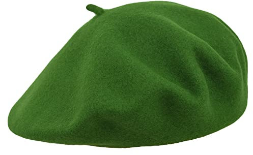 MELEGARI Baskenmütze für Damen, 100 % Wolle, Roma Beret, hergestellt in Italien, Grün 40, One size