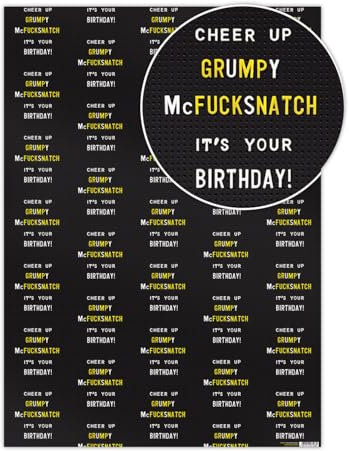 Brainbox Candy - 2 Bögen lustiges Geschenkpapier Grumpy McFucksnatch – beleidigende Geschenkpapier, perfekt für Sie, Männer, Frauen, Erwachsene – gefaltete Qualitätsverpackung